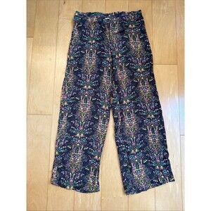 WIDE LEG VISCOSE PANTS Miss Cocoa Australia Black Print Elastic Waist Size 8